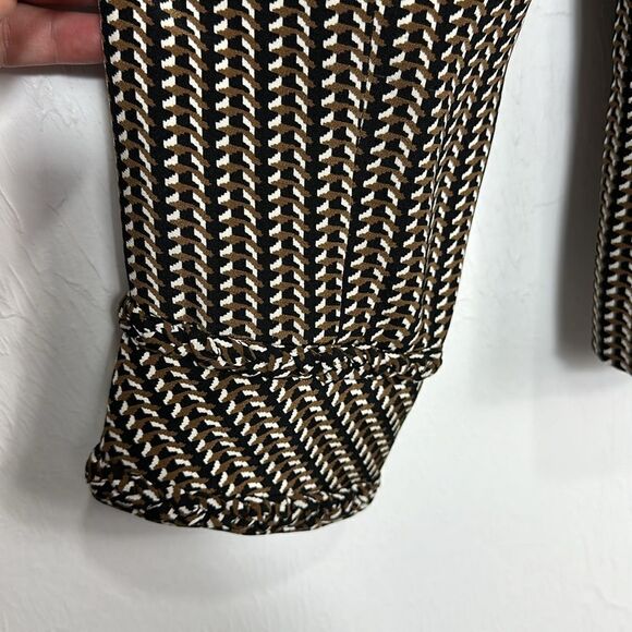 David Hayes Vintage Pure Silk Herringbone Print Open Front Jacket Size 6 - Picture 3 of 11